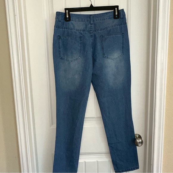 Snowman face distressed medium wash fashion jeans women S - Picture 11 of 13